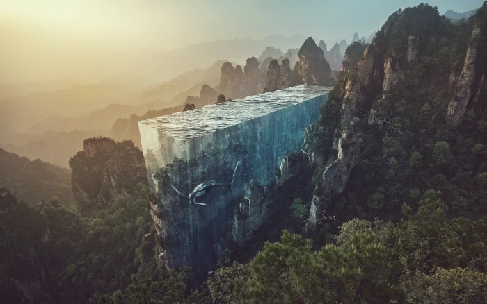 mountain range nature landscape Photoshop water whale fantasy art 2k