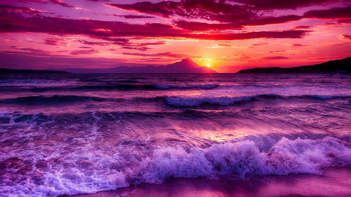 sky sea afterglow horizon ocean purple wave shore 2k
