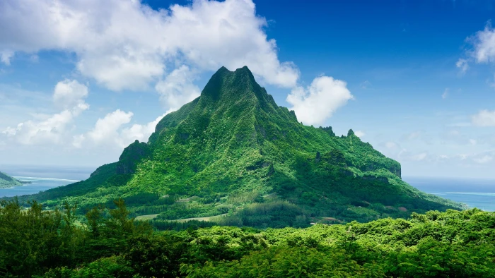 nature landscape trees clouds mountains French Polynesia 2k