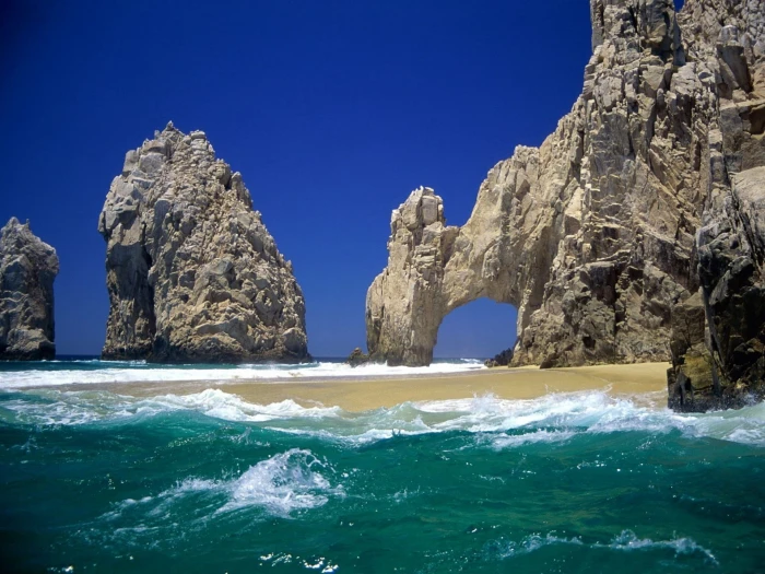 sea beach waves water rock object solid formation 2k