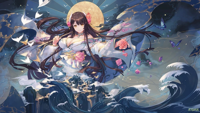anime girls Azur Lane women brunette long hair looking at viewer 2k