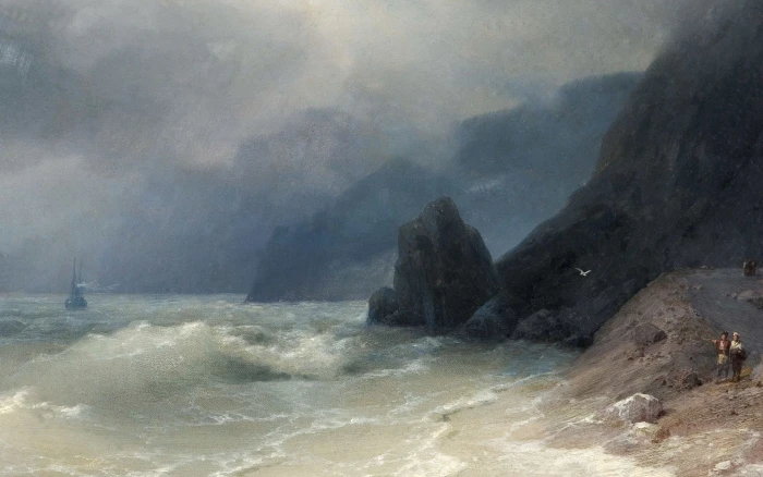 artwork ivan aivazovsky beach sea rock painting classic art 2k