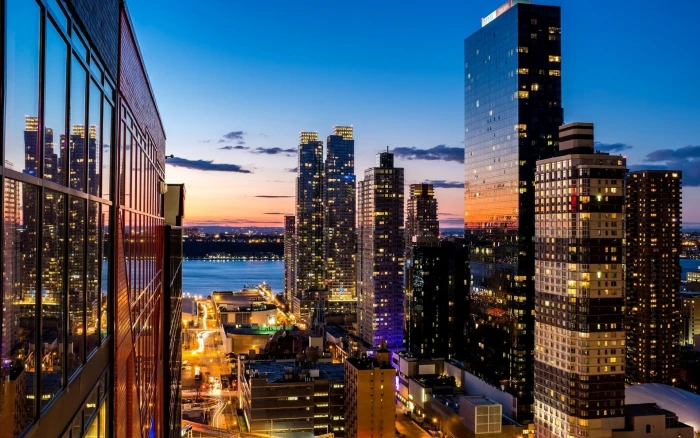 city buildings aerial photography of during nighttime cityscape 2k