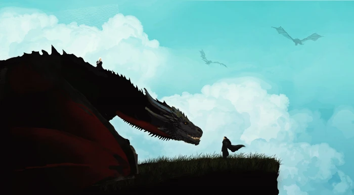 Jon Snow Daenerys Targaryen dragon artwork Game of Thrones 2k 4k 5k