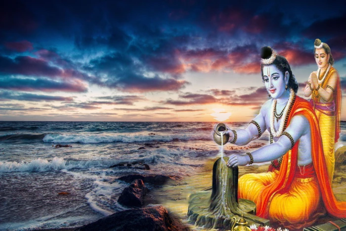 Lord Rama Worship Of Shiva Krishna and Radha painting 2k