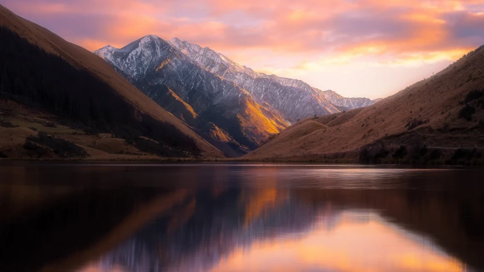 mountain lake Kirkpatrick New Zealand mountains sunset nature 2k