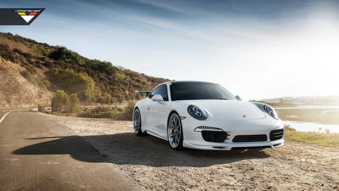 Porsche Carrera S 4 white cars beach 2k