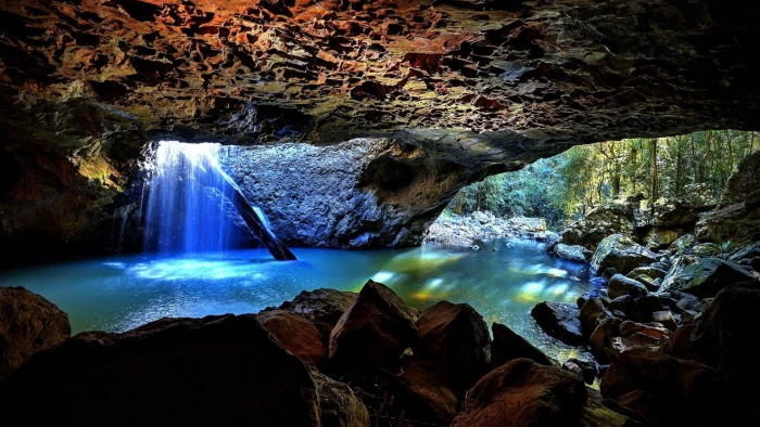 cave waterfall brisbane queensland australia springbrook national park 2k