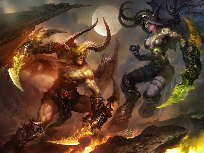 Warcraft Illidan digital wallpaper Demon Hunter Blood Elf Night Elves 2k