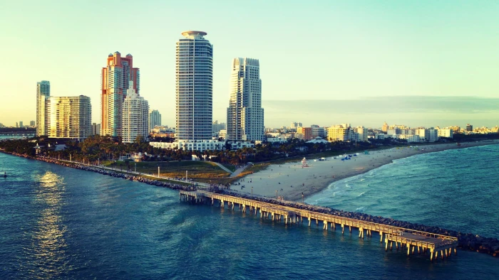Miami Beach Florida city skyline near beach Ocean 2k