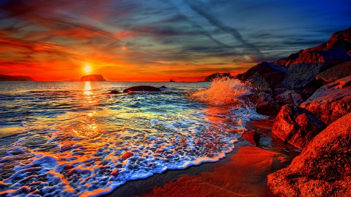 sea sky shore horizon coast greece ocean sunset santorini 2k