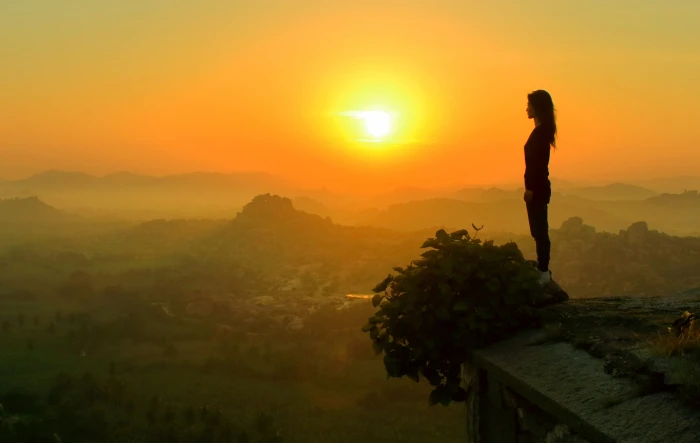 girl mountain sunrise woman looking watching over 2k 4k 5k