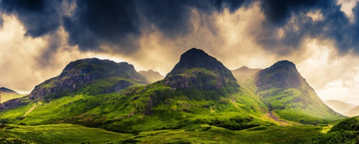green hill mountains clouds grass Scotland spring nature 2k