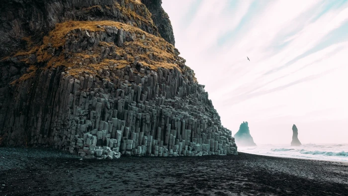 nature sea rock cliff Reynisfjara Iceland coast beach 2k