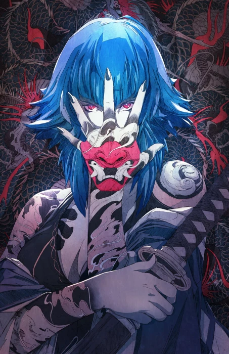 anime girls original characters women red eyes covered face