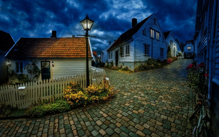 architecture building nature Norway house night street 2k