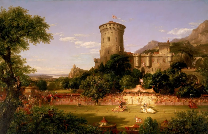 architecture building painting artwork castle knight horse 2k