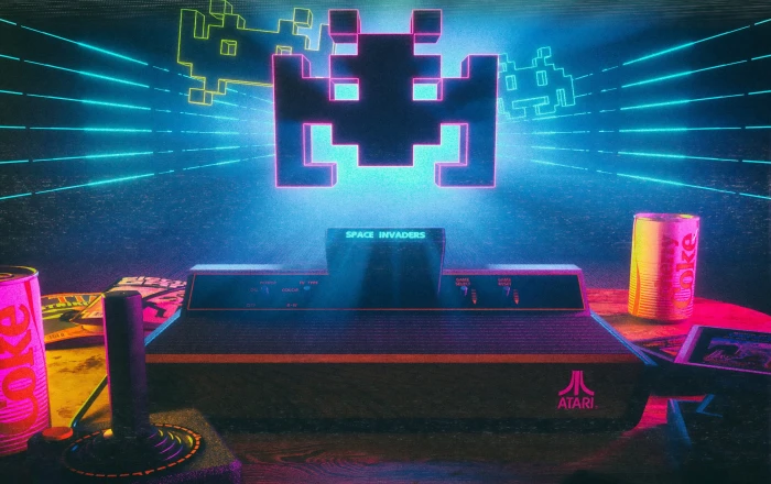 black Atari with controller retro games video Space Invaders 2k