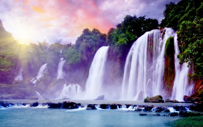 Detian Ban Play Falls white waterfall Nature Scenery grass 2k