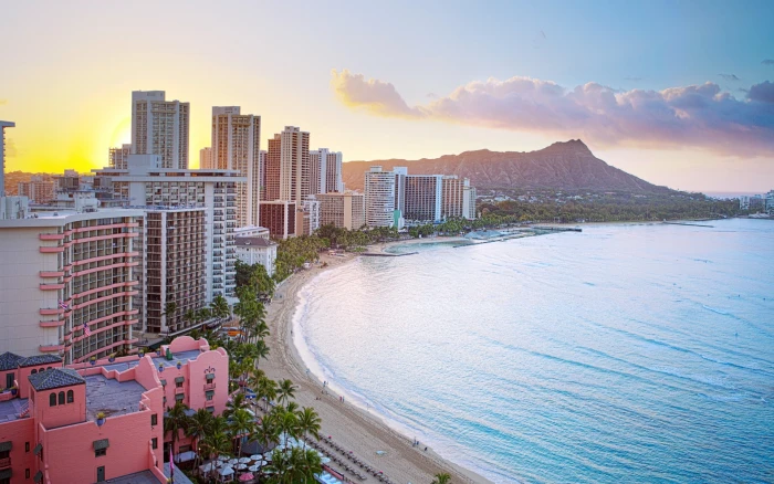 Honolulu Waikiki Beach Diamond Head Crater sunrise 2k