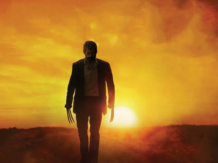 Hugh Jackman as Wolverine Logan sunset one person orange color 2k 4k