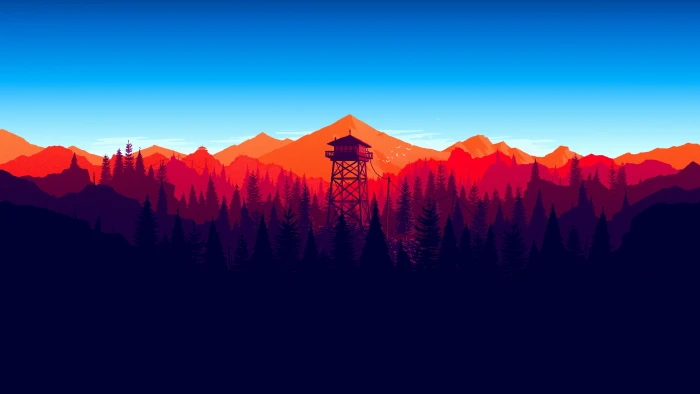 pine trees field Firewatch game wallpaper mountains minimalism 2k 4k
