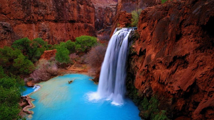 waterfall nature canyon river stream ravine rock forest 2k