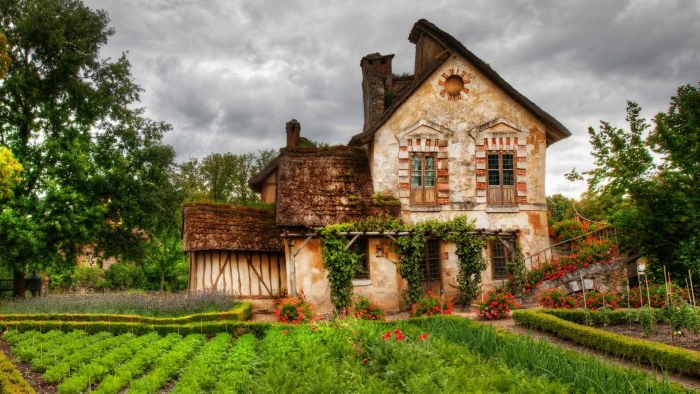 beige and brown 2 storey house HDR building architecture old 2k