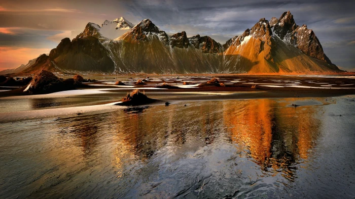 body of water nature landscape clouds Iceland sea mountains 2k
