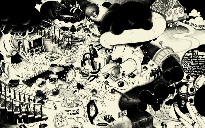 black and white doodle artwork McBess monochrome psychedelic 2k