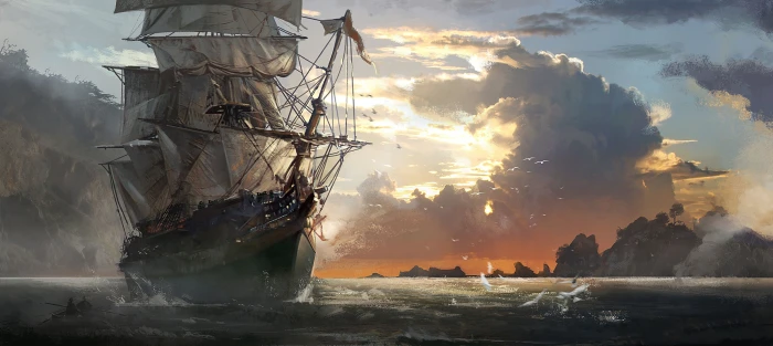 white and gray ship painting artwork sailing Assassin s Creed Black Flag 11 2k 4k