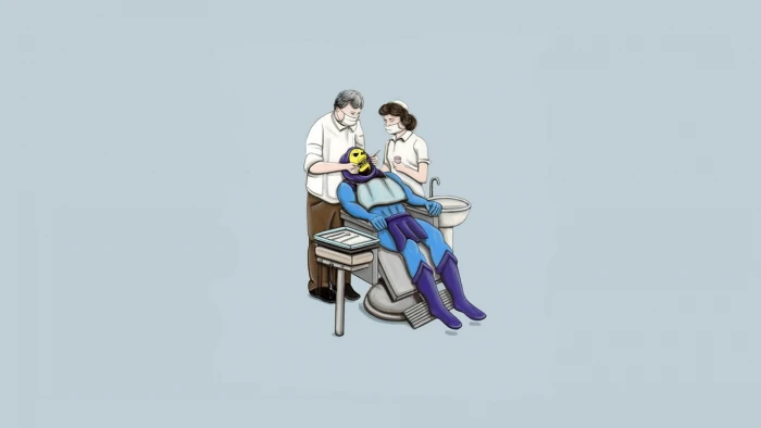 superhero having medical attention illustration Skeletor minimalism 2k