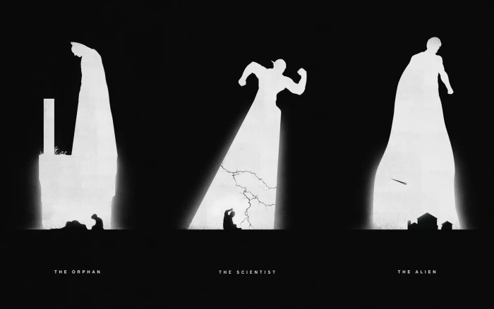 white and black poster three silhouette photo of peoples DC Comics 2k