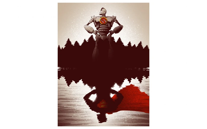 giant iron reflection robot superhero superman white 2k