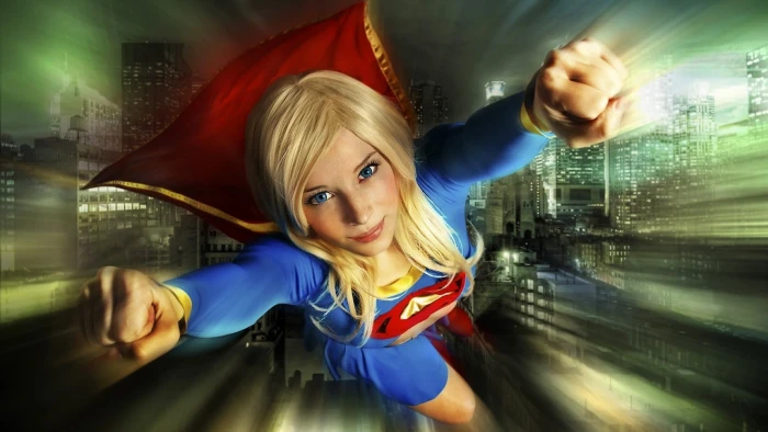 Supergirl superhero blonde cosplay flying blue eyes women 2k