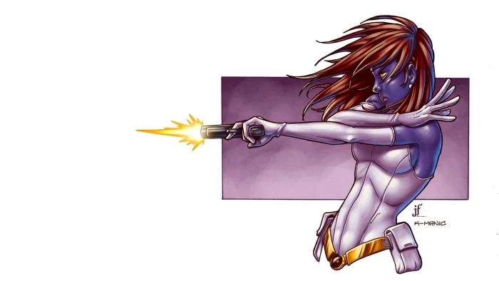 superhero Mystique comics comic art watermarked simple background 2k