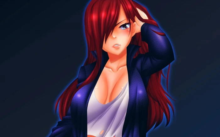 brown haired female illustration Scarlet Erza Fairy Tail redhead 2k