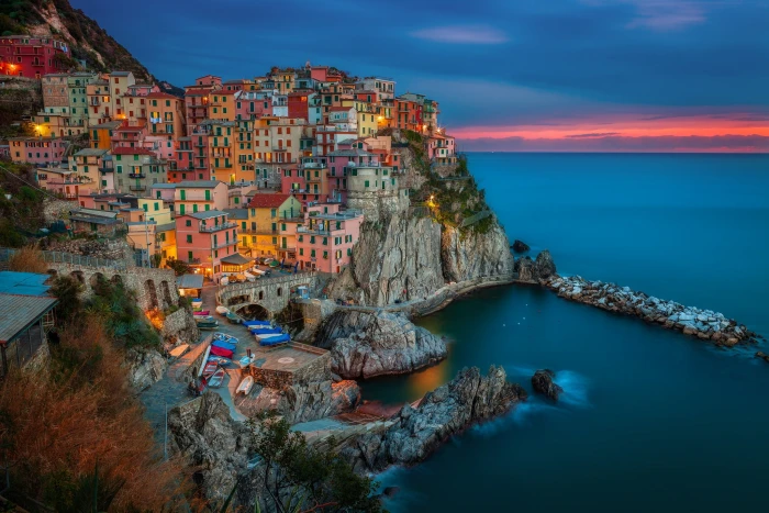 Cinque Terre Italy landscape city Manarola water sea built structure 2k