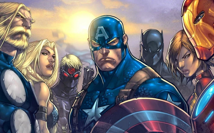 Marvel illustration superhero Iron Man Captain America Black Panther