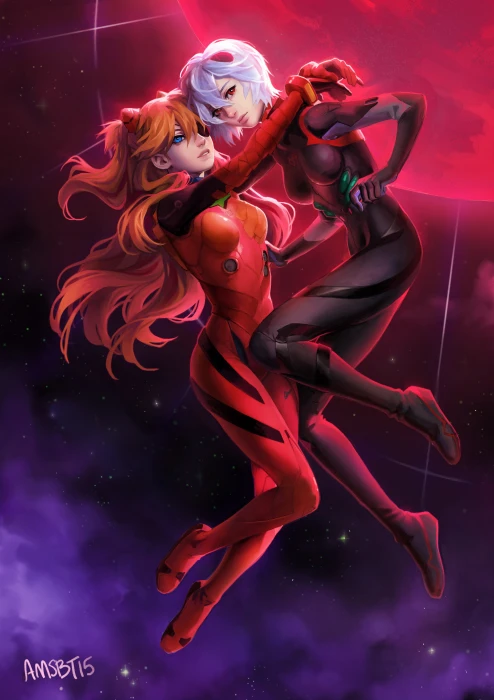 two female anime characters Amanda Schank women Evangelion 3 0 2k