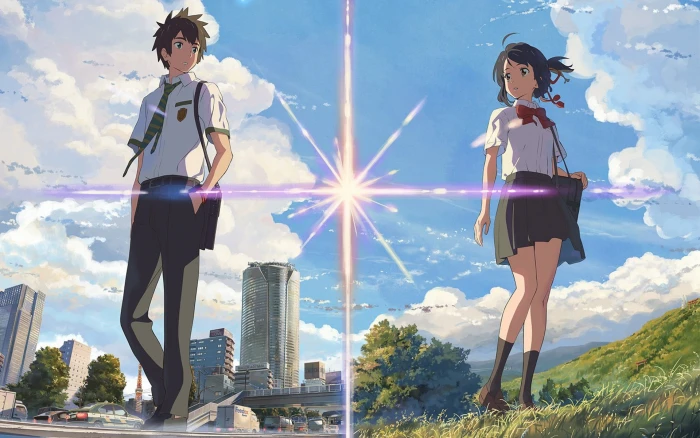 woman and man white tops Kimi no Na Wa Tachibana Taki Miyamizu Mitsuha 2k