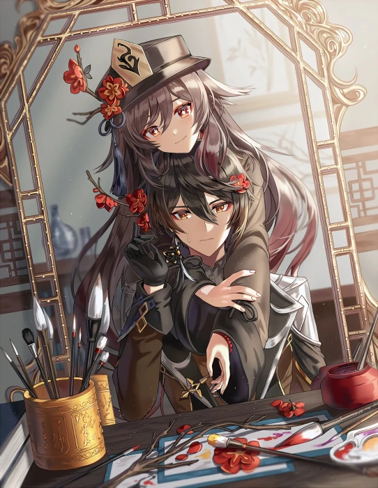 anime girls Genshin Impact Hutao Zhongli 2k