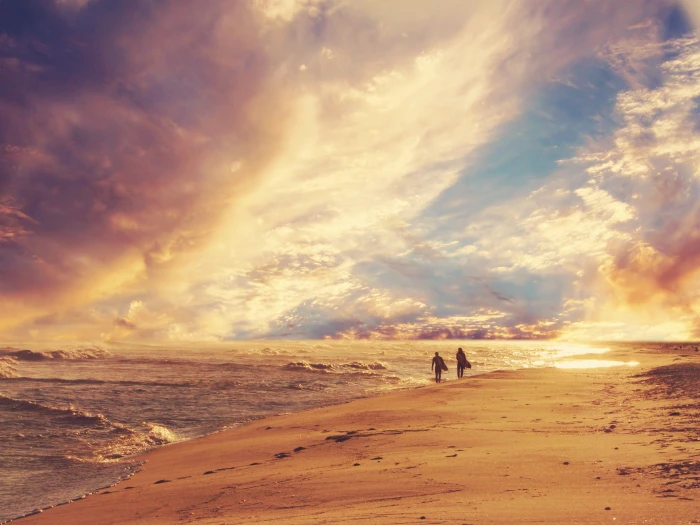 Beach sea waves clouds summer surfing dusk 2k
