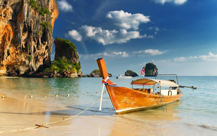 brown and white boat thailand tropics sea beach nautical Vessel 2k