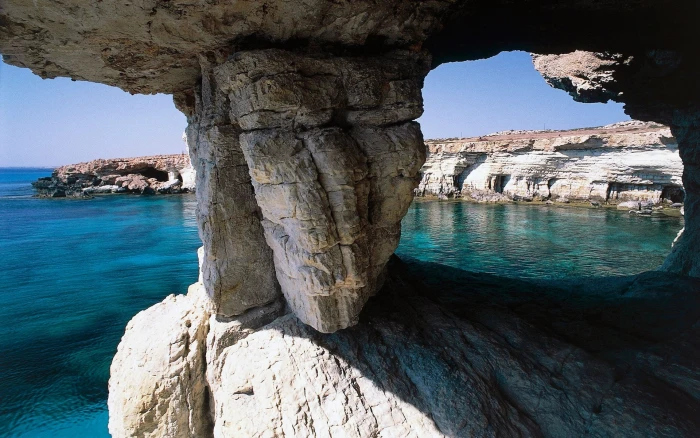 cave rock sea cliff Cyprus beach island nature landscape 2k