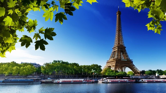 Eiffel Tower Paris France water tree plant nautical vessel 2k