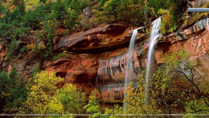 Emerald Pools Waterfall Zion National Park Utah waterfall and rock formantion 2k