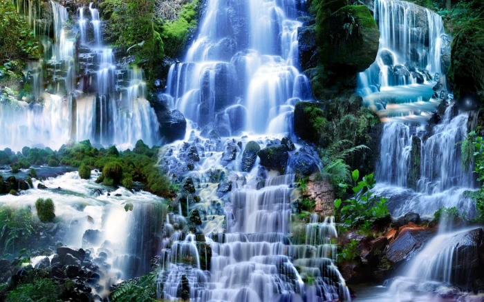 Many waterfalls nature scenery 2k