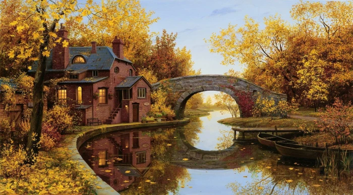 red and gray concrete house bridge over body of water reflection 2k
