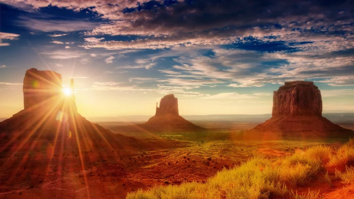 American Sunset Sun Rays Desert Area Oljato Monument Valley Beautiful Scenery Hd Wallpaper For Desktop 2k
